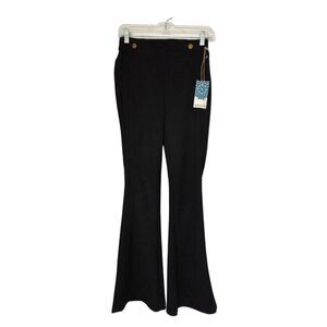 NWT Dakota Blue Glamoratti Sueded Sailor Flare Black Pants Gold Buttons Size S